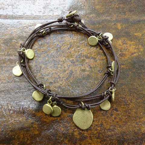 Bauxo: Robin Bracelet - antique brass & chocolate leather