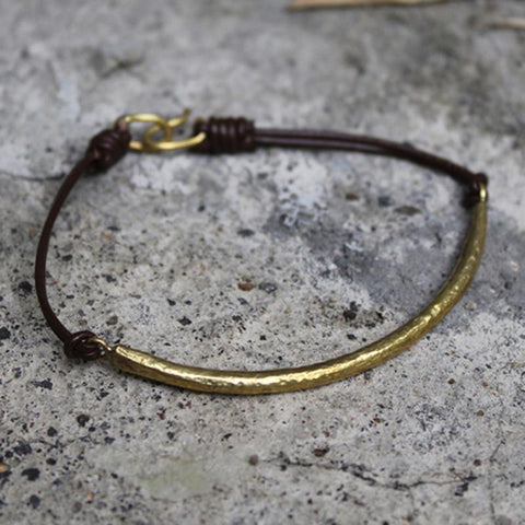 Bauxo: Sarah Bracelet - antique brass & chocolate leather