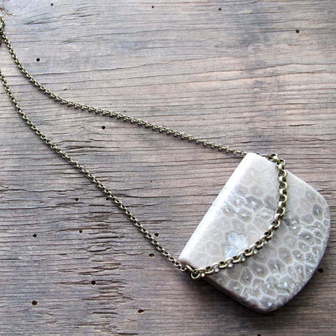 Stowaway Jewelry: Necklace - long slab fossilized coral