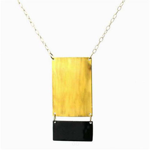 Talia Brown: Necklace - brass & black enamel rectangle