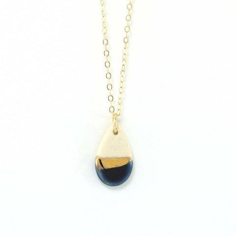 Zoe Comings: Necklace - navy & gold teardrop